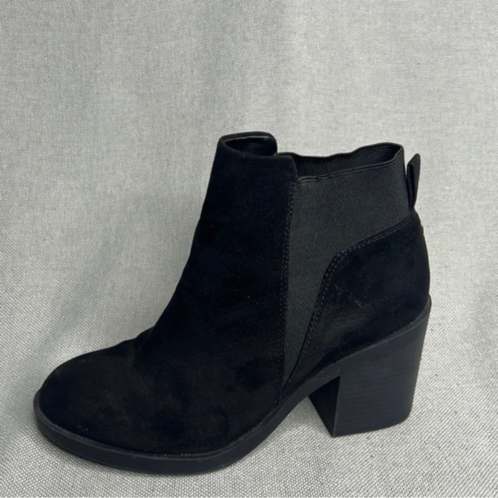 Topshop black boots faux suede chunky heel ankle heel Chelsea boots 4/37 = 6.5